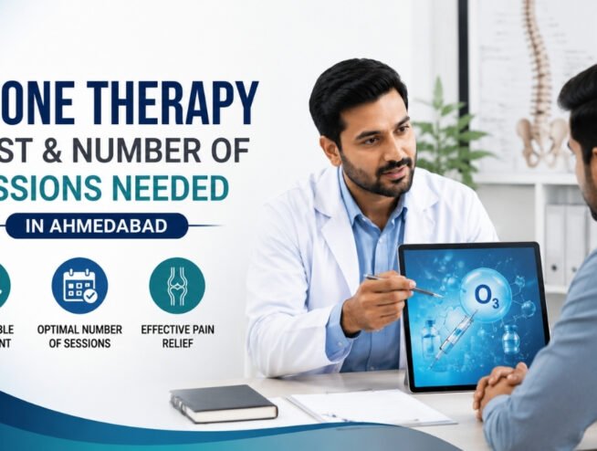 Doctor explaining ozone therapy treatment cost and number of sessions for pain management in Ahmedabad