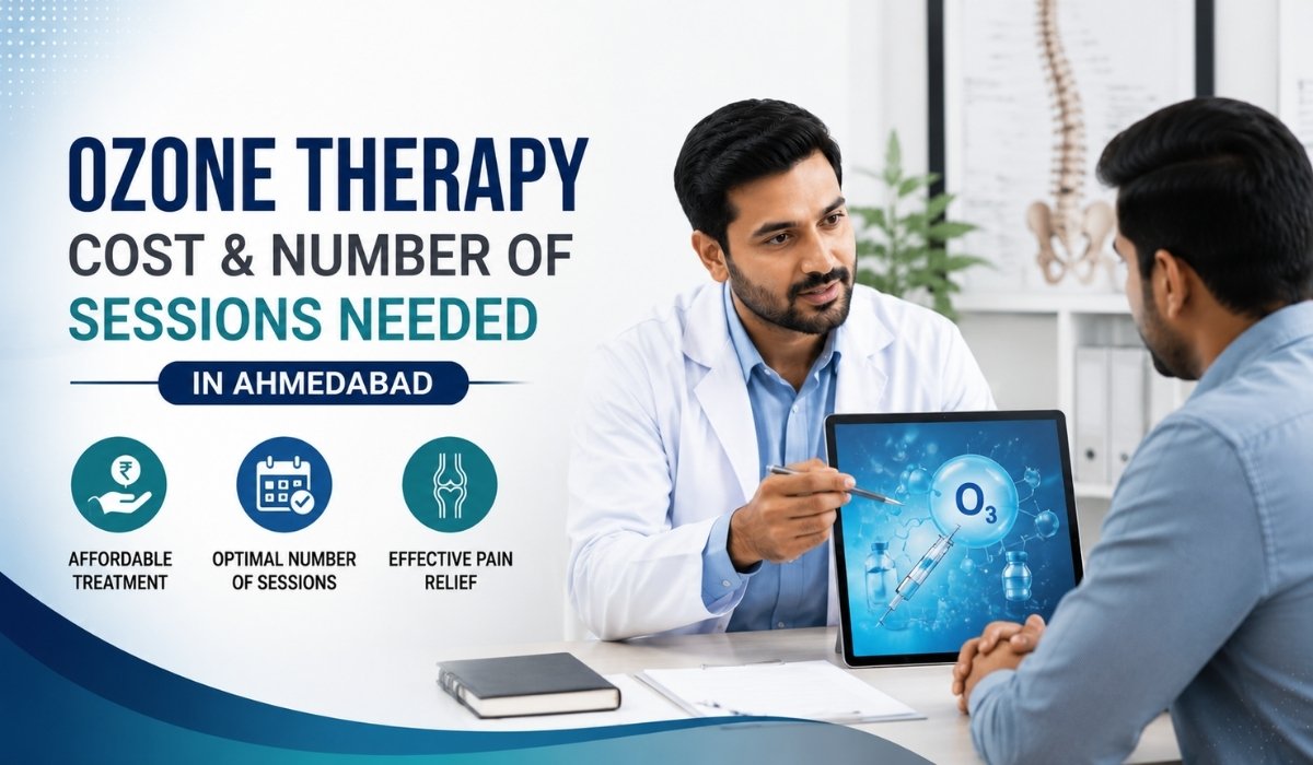 Doctor explaining ozone therapy treatment cost and number of sessions for pain management in Ahmedabad