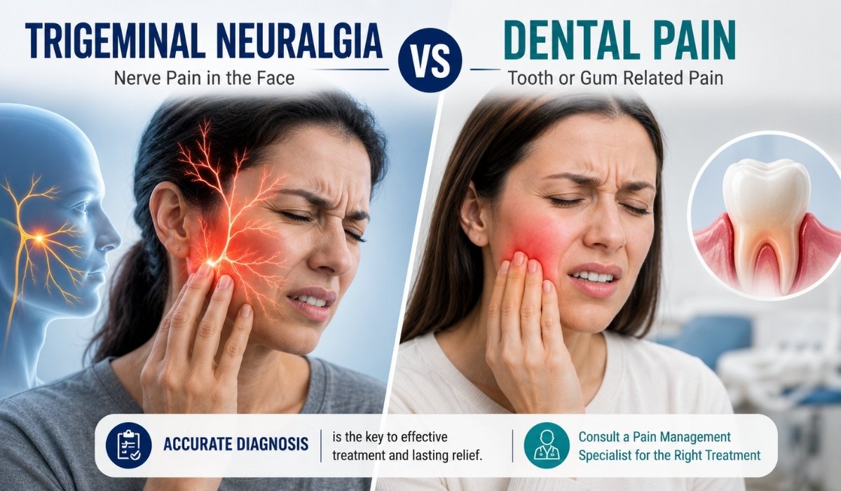 Trigeminal neuralgia vs dental pain showing the differences between nerve-related facial pain and tooth-related pain