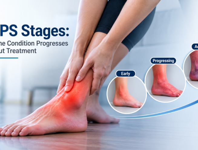 CRPS stages showing how complex regional pain syndrome symptoms may progress over time