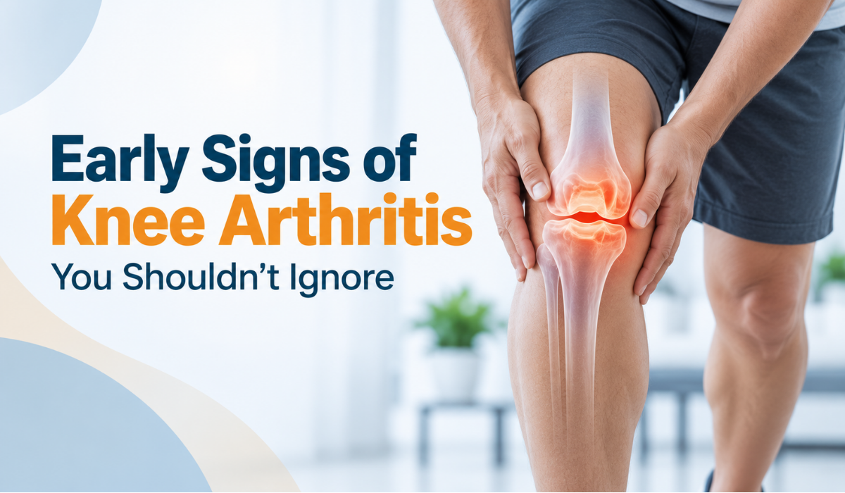 Early signs of knee arthritis showing knee pain, stiffness, swelling and reduced movement
