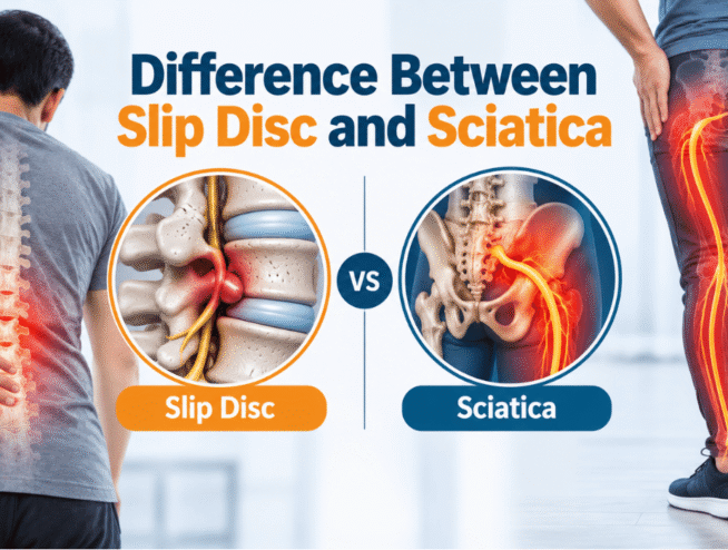 Difference between slip disc and sciatica showing a herniated disc and sciatic nerve pain symptoms