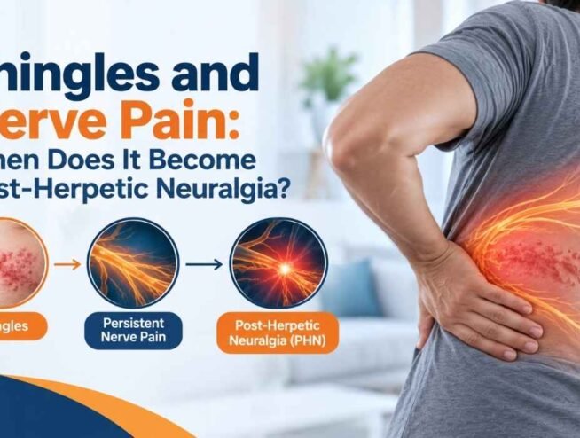 Shingles and nerve pain showing persistent pain that may develop into post-herpetic neuralgia after the rash clears