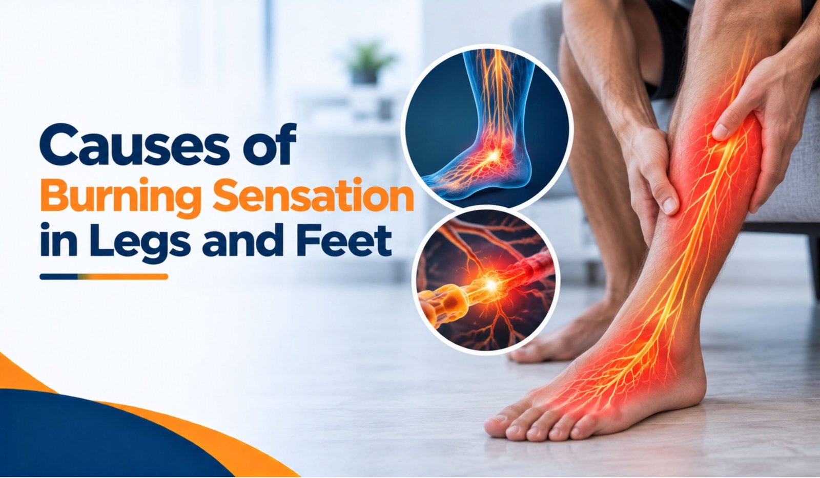 Causes of burning sensation in legs and feet showing nerve irritation and burning pain in the lower legs and feet