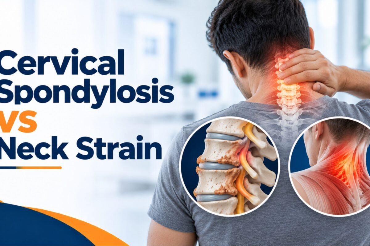 Cervical spondylosis vs neck strain showing cervical spine degeneration and neck muscle strain