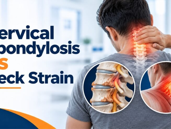 Cervical spondylosis vs neck strain showing cervical spine degeneration and neck muscle strain