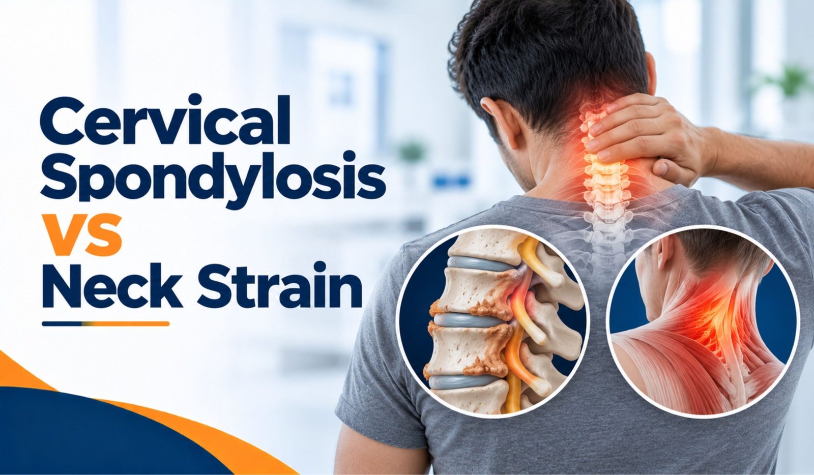 Cervical spondylosis vs neck strain showing cervical spine degeneration and neck muscle strain