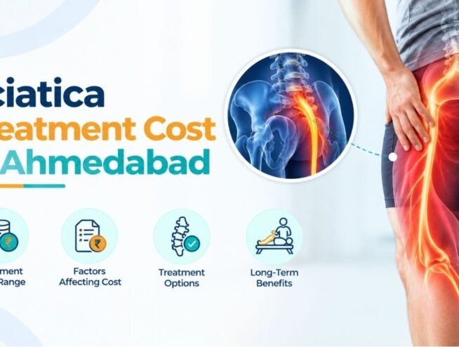 Sciatica treatment cost in Ahmedabad, illustrating lower back nerve compression and pain radiating down the leg